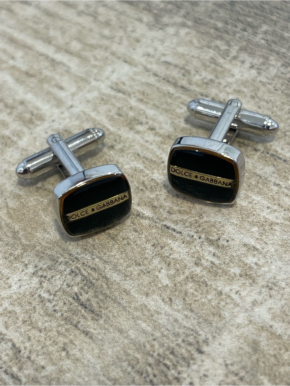 Dolce & Gabbana Black and Gold Enamel Logo Cufflinks